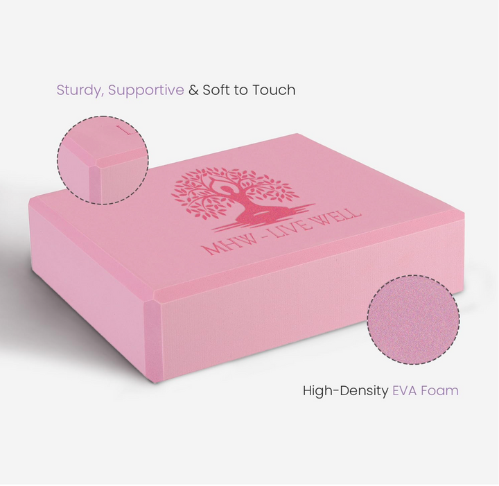 Live Well Pink Yoga Blocks (Set of 2) - EVA Foam Yoga Bricks for Support, Stretching & Alignment - Yoga Accessories for Home & Studio, 3x6x9 inches