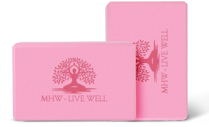 Live Well Pink Yoga Blocks (Set of 2) - EVA Foam Yoga Bricks for Support, Stretching & Alignment - Yoga Accessories for Home & Studio, 3x6x9 inches