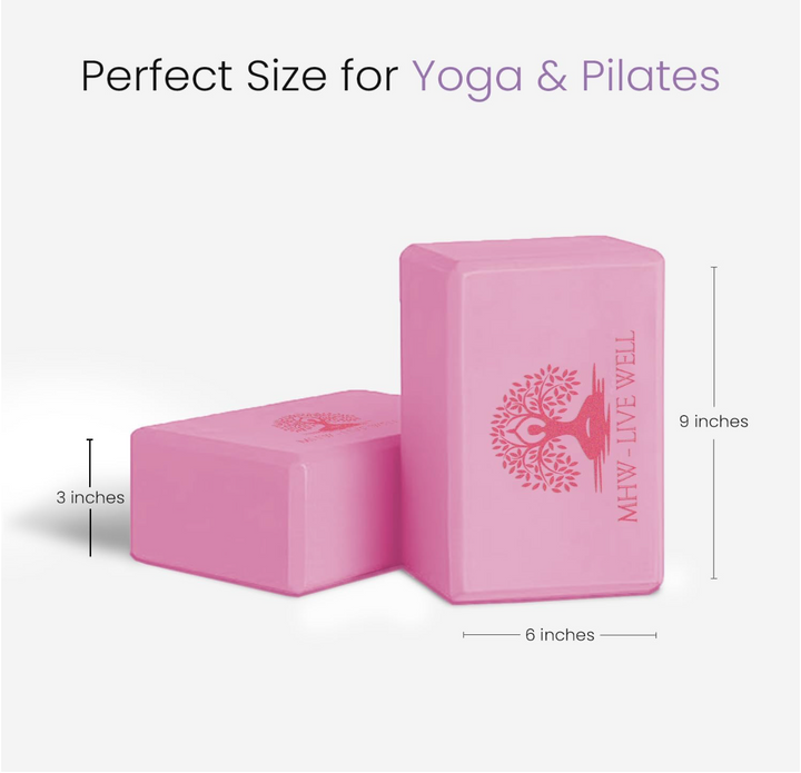 Live Well Pink Yoga Blocks (Set of 2) - EVA Foam Yoga Bricks for Support, Stretching & Alignment - Yoga Accessories for Home & Studio, 3x6x9 inches