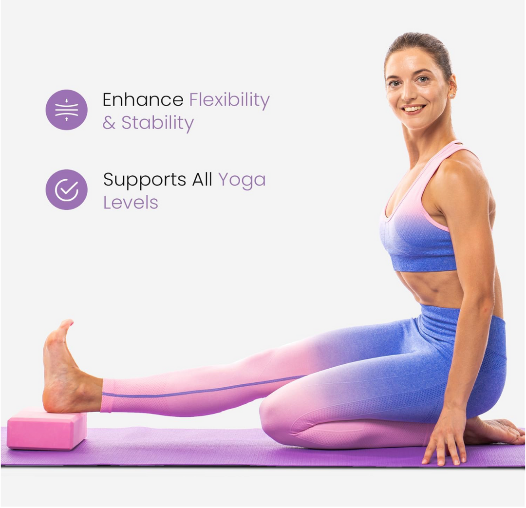 Live Well Pink Yoga Blocks (Set of 2) - EVA Foam Yoga Bricks for Support, Stretching & Alignment - Yoga Accessories for Home & Studio, 3x6x9 inches