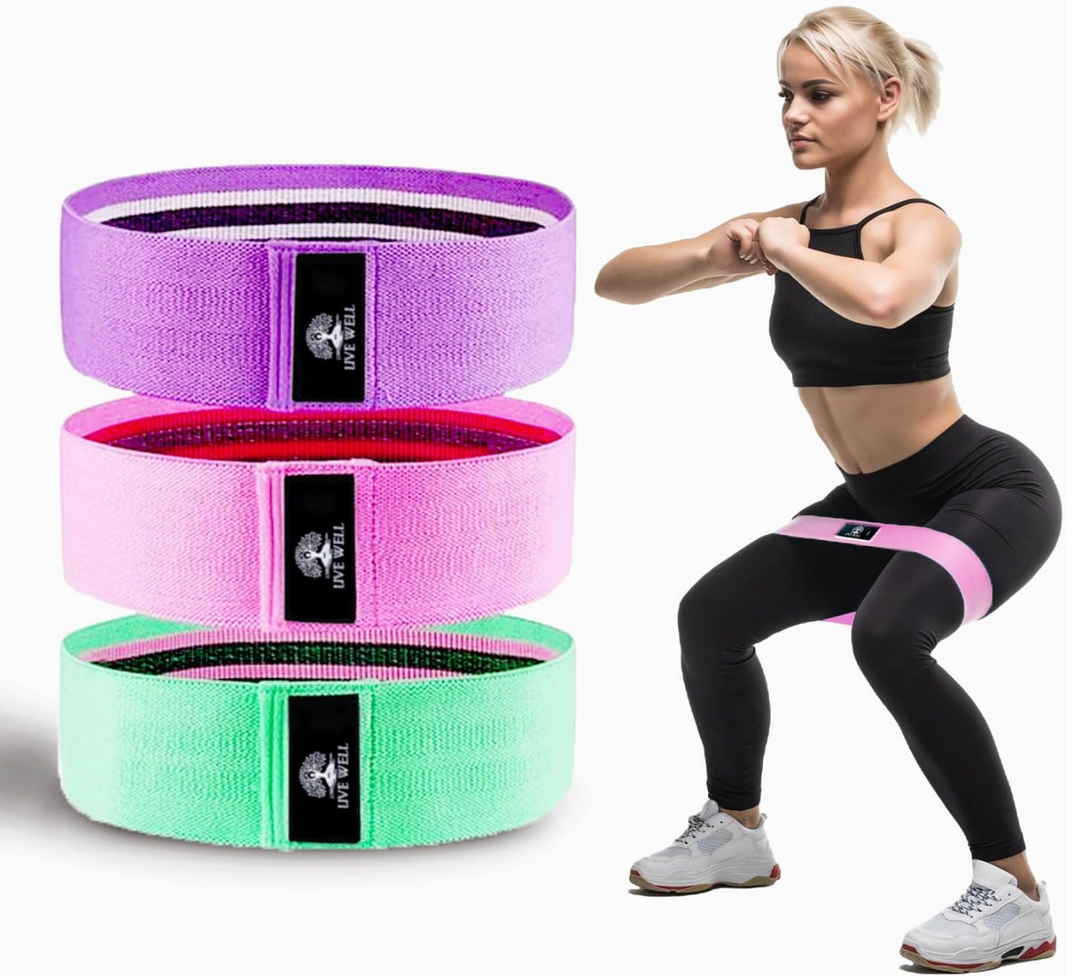 Live Well Booty Bands - 3 Resistance Bands Set for Women, Glutes Workout Equipment, Non-Slip Exercise Bands for Legs & Butt