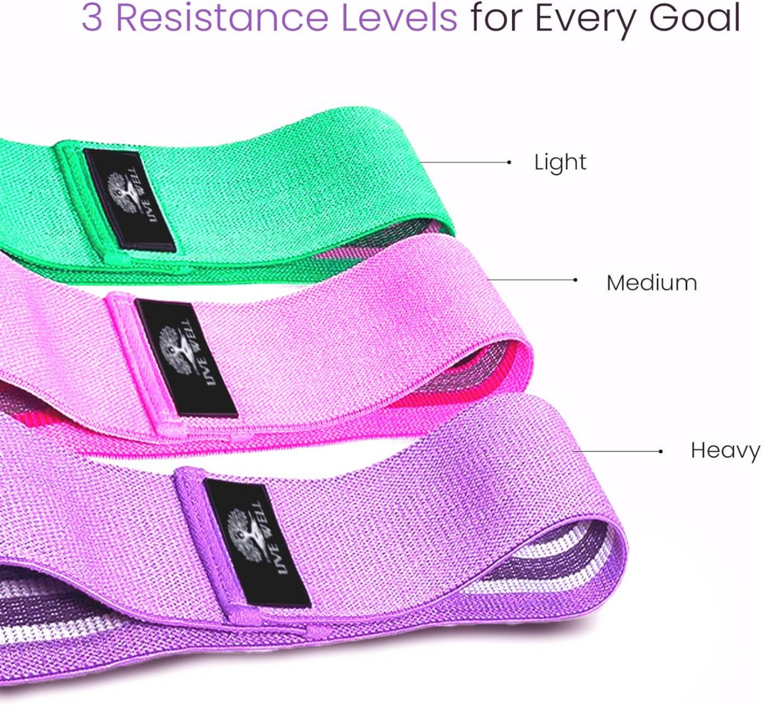 Live Well Booty Bands - 3 Resistance Bands Set for Women, Glutes Workout Equipment, Non-Slip Exercise Bands for Legs & Butt