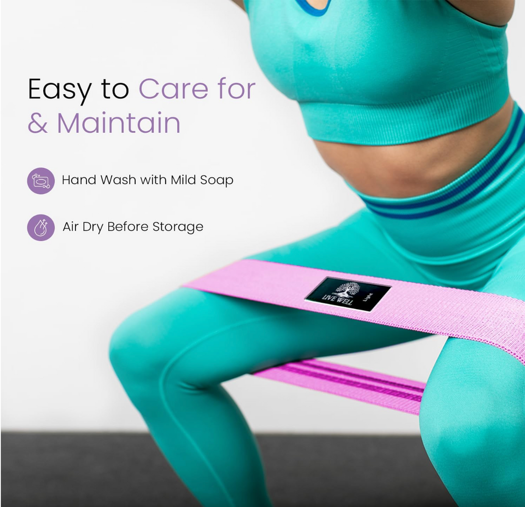 Live Well Booty Bands - 3 Resistance Bands Set for Women, Glutes Workout Equipment, Non-Slip Exercise Bands for Legs & Butt