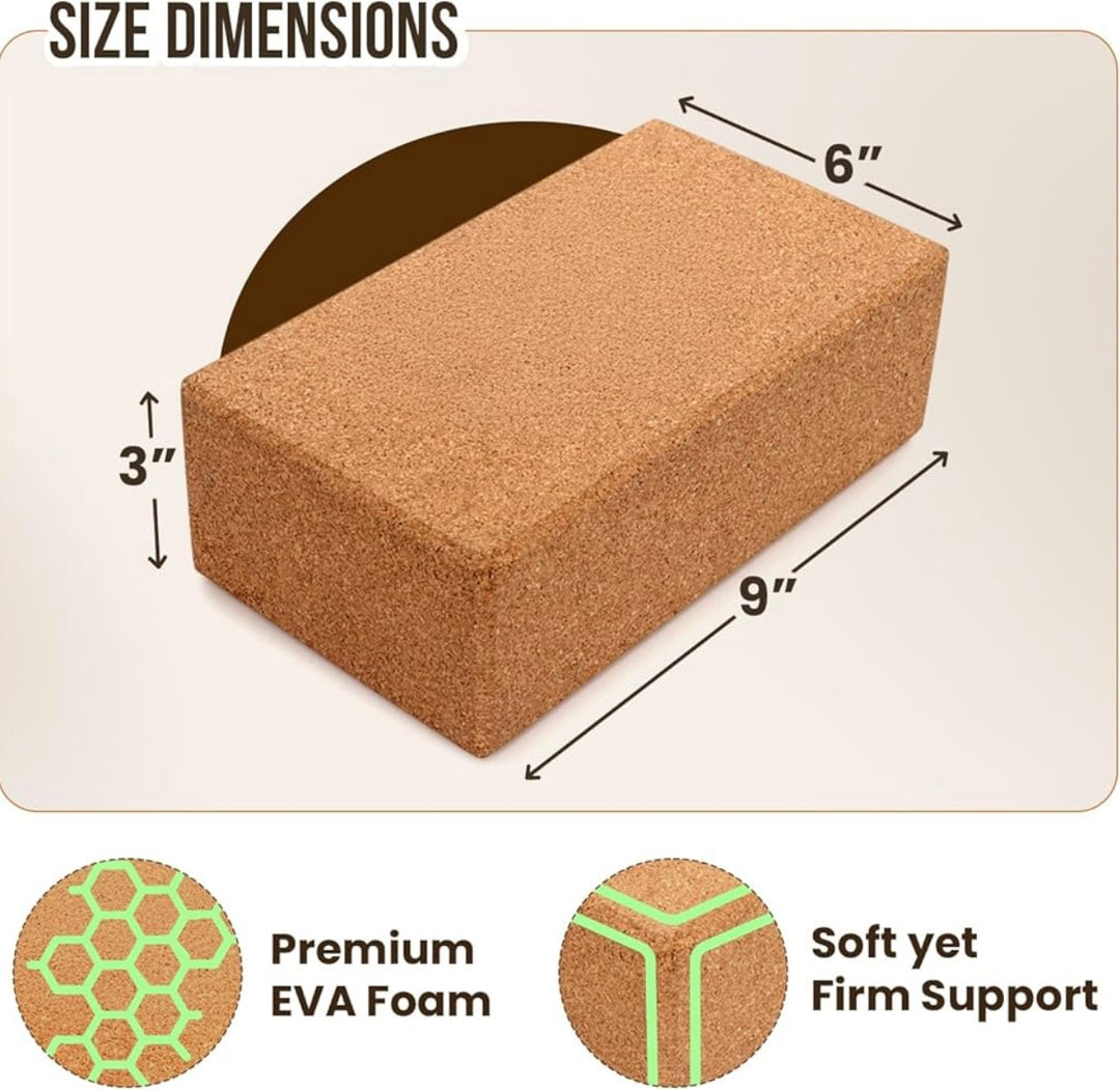 Cork Yoga Block – Single Eco-Friendly, High-Density, Slip-Resistant Yoga Accessory for Stability and Comfort