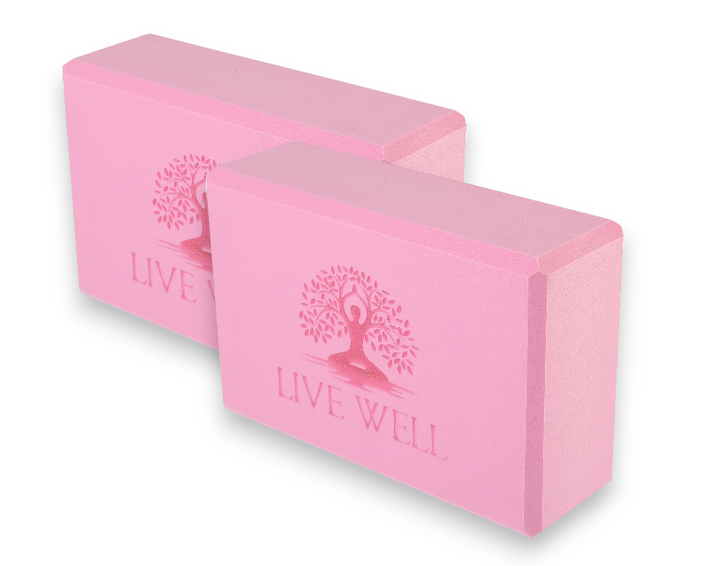 LIVE WELL Pink EVA Yoga Blocks - Set of 2, 3x6x9 inches