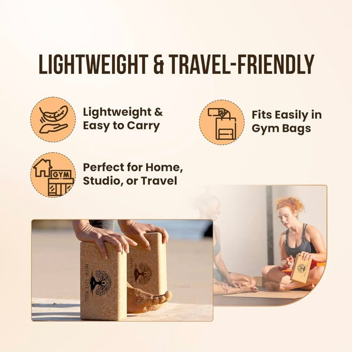 Cork Yoga Block – Single Eco-Friendly, High-Density, Slip-Resistant Yoga Accessory for Stability and Comfort