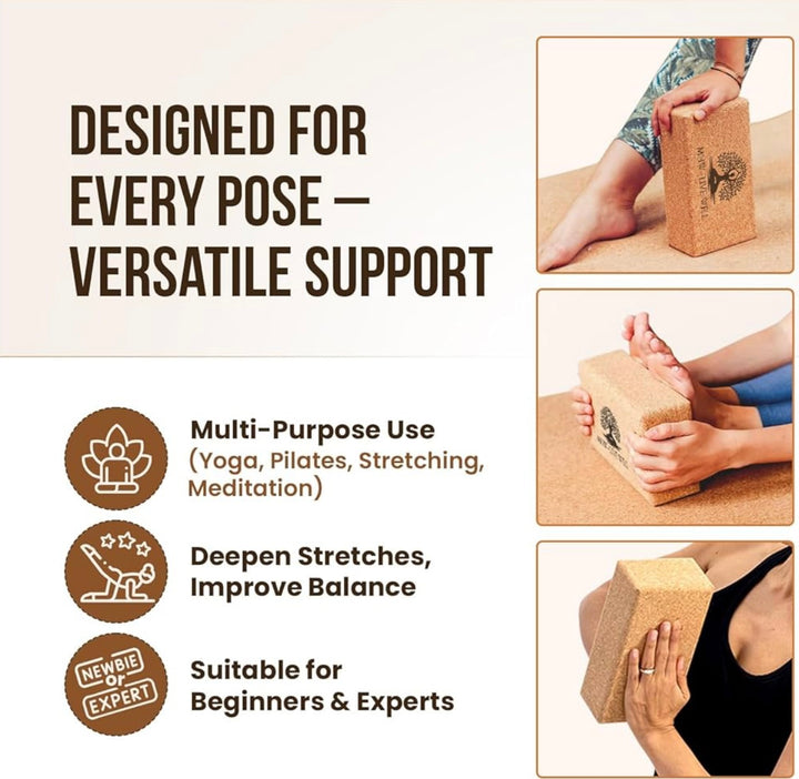 Cork Yoga Block – Single Eco-Friendly, High-Density, Slip-Resistant Yoga Accessory for Stability and Comfort