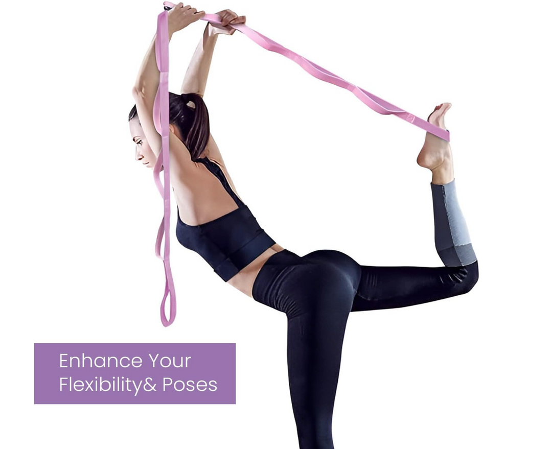 Live Well 8ft Yoga Strap with Loops - Pink Yoga Strap for Stretching, Flexibility, & Support - Yoga Accessories for Women - 9 Individual Grip Points