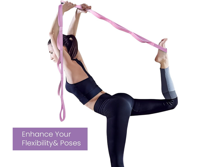 Live Well 8ft Yoga Strap with Loops - Pink Yoga Strap for Stretching, Flexibility, & Support - Yoga Accessories for Women - 9 Individual Grip Points