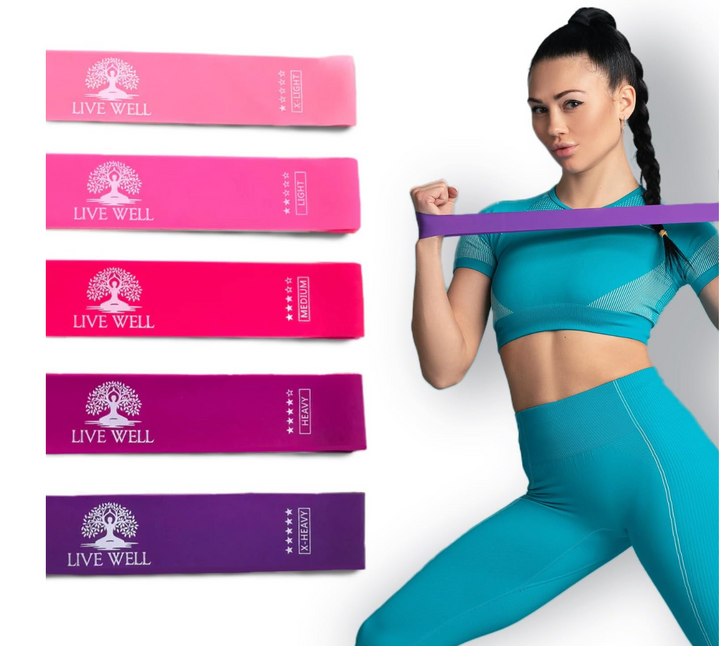 Live Well 5 Resistance Bands Set for Women - Elastic Exercise Bands, Booty Bands, Leg Bands, Glute Bands for Workout, Stretching, Pilates