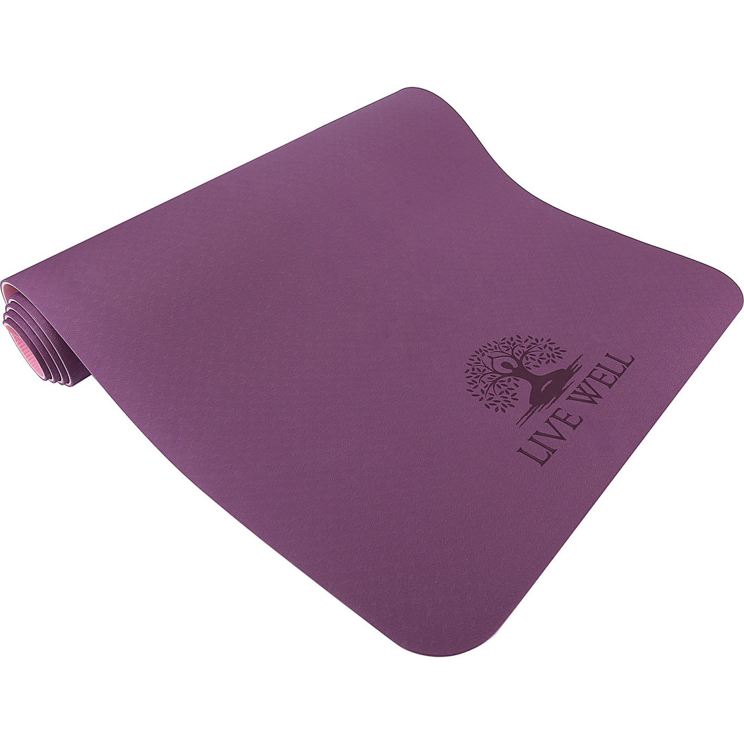LIVE WELL Dual Color TPE Yoga Mat - Purple/Pink, 6ft x 2ft, 6mm
