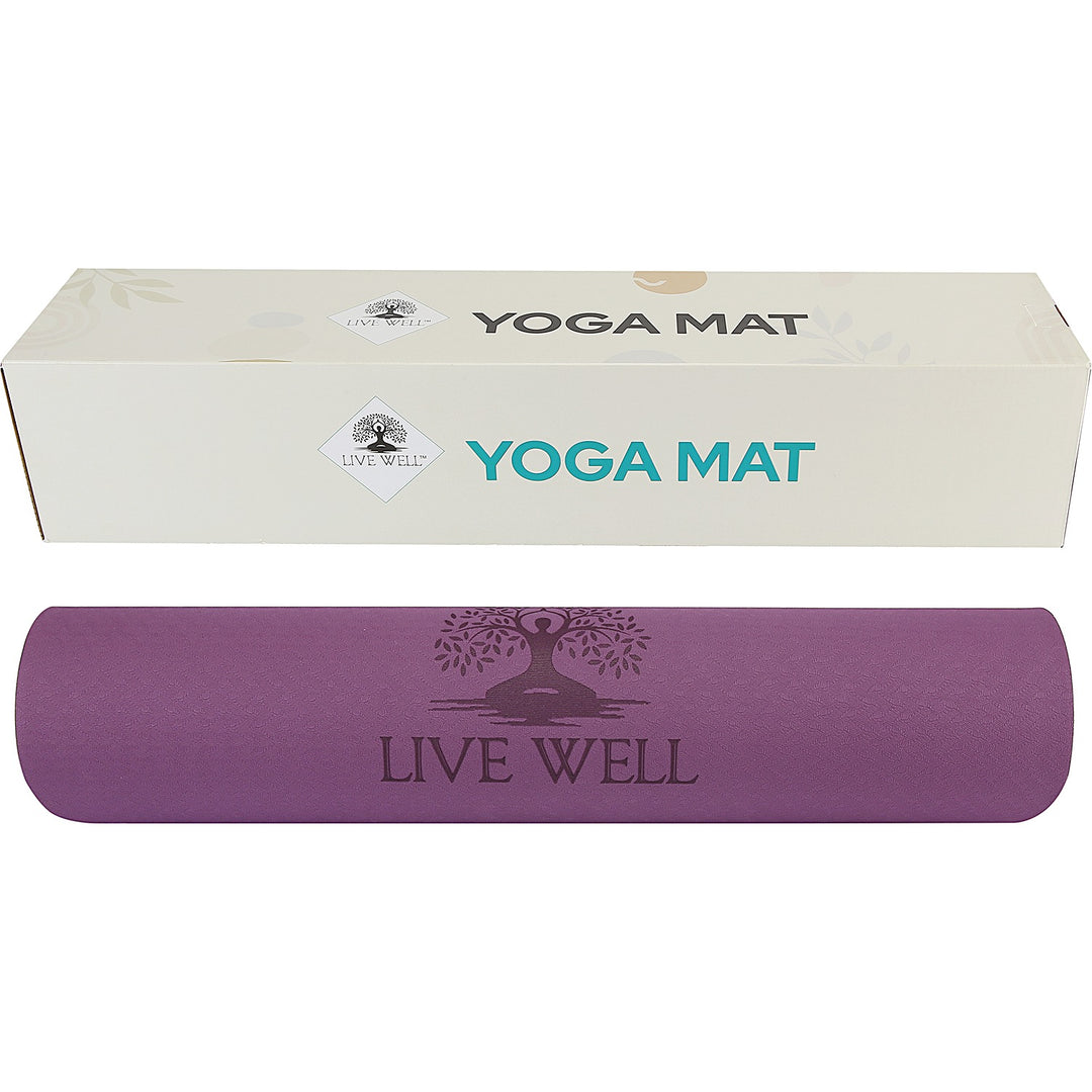 LIVE WELL Dual Color TPE Yoga Mat - Purple/Pink, 6ft x 2ft, 6mm Thick