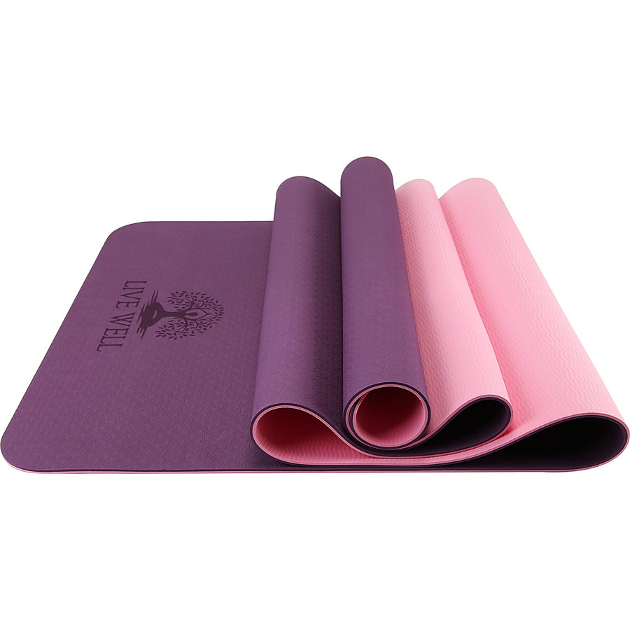 LIVE WELL Dual Color TPE Yoga Mat - Purple/Pink, 6ft x 2ft, 6mm