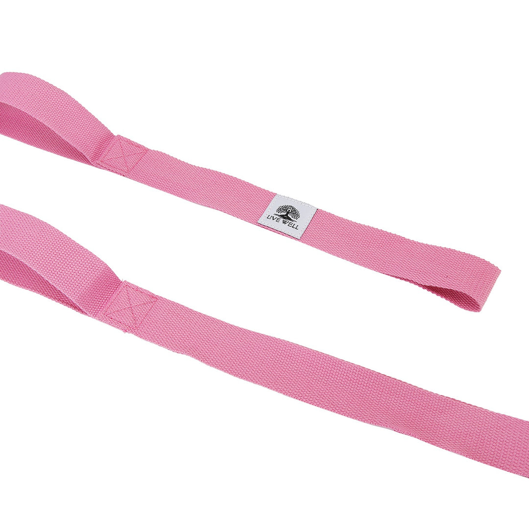 LIVE WELL Pink Yoga Strap - 8ft Length with 9 Individual Grip Points